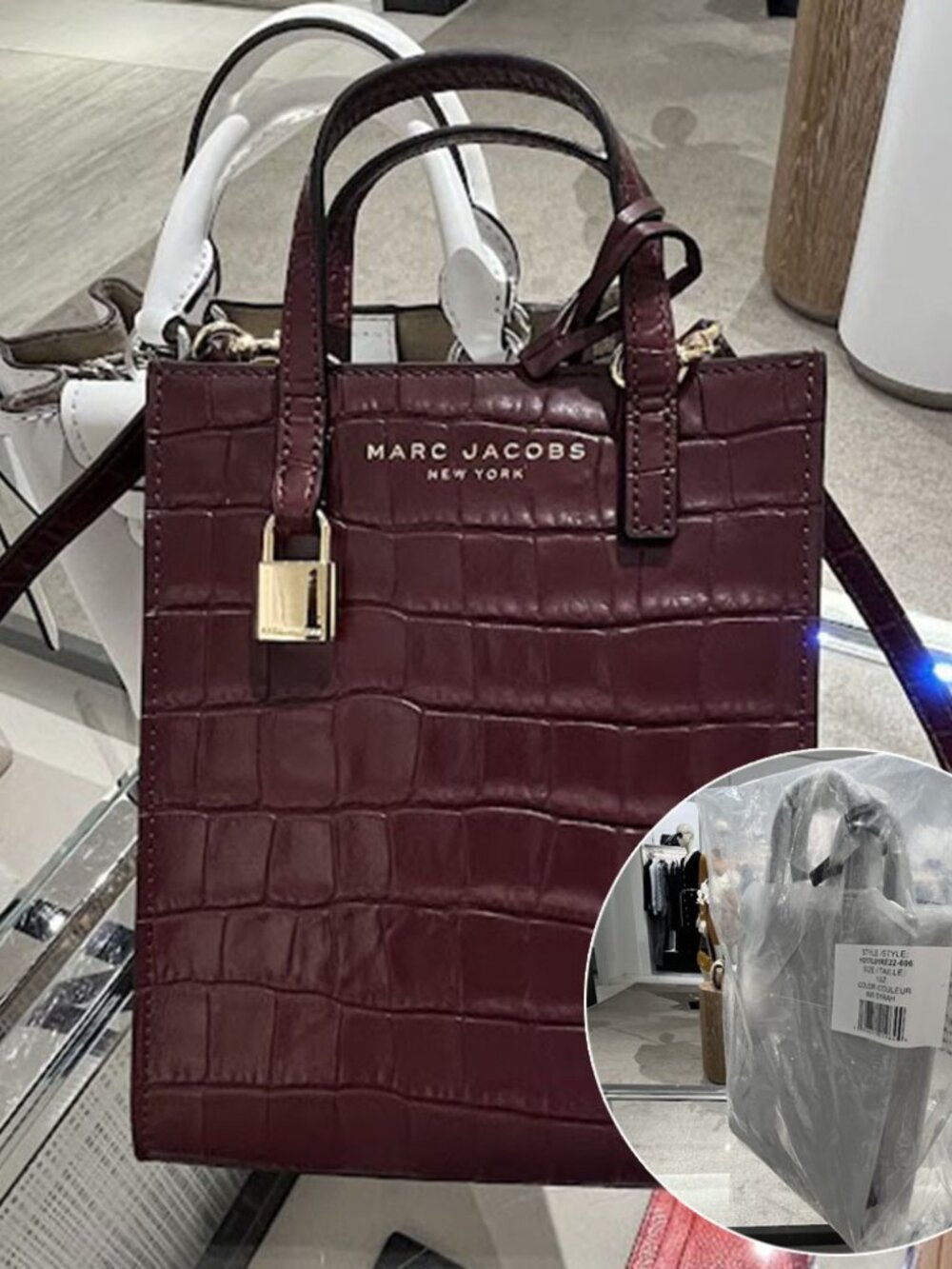 Marc Jacobs Croc-Embossed Micro Grind Tote Bag in Syrah H017L01RE22